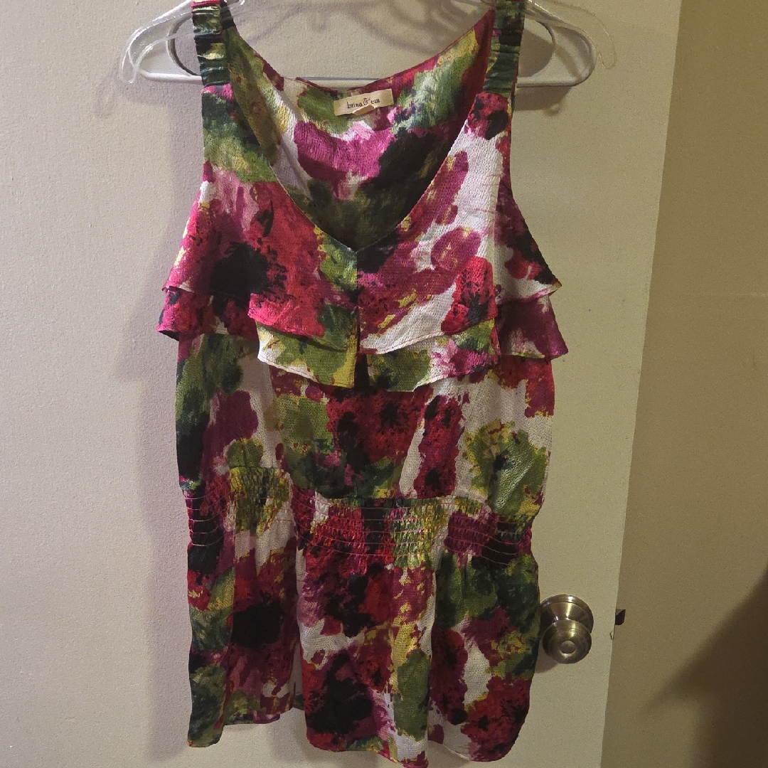 Colorful Floral Ruffle Top